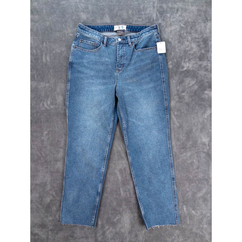 Free People We The Free CRVY Straight Jeans Blue Size 31 12 Raw Hem NWT